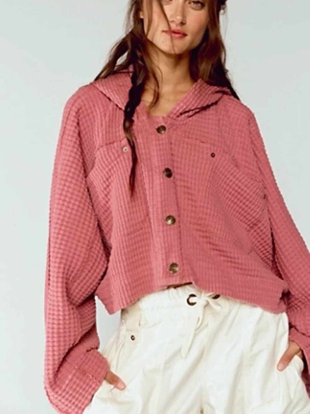 Free People We The Free Lolli Cropped Swing Hooded Cardigan Rose Elegance Pink